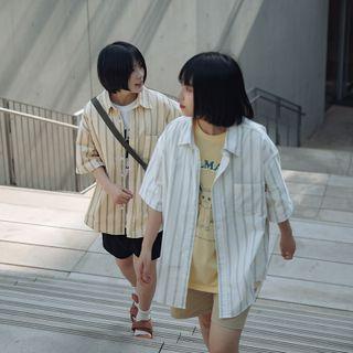 Stand-collar Straight Striped Shirt