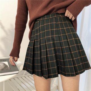 Check High-waist Pleated Skort