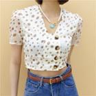 V-neck Dotted Button-up Cropped Top