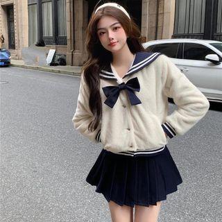 Bow Accent Jacket / Mini Pleated Skirt / Set