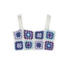 Sleeveless Crochet Top White & Blue & Purple - One Size