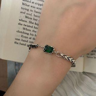 Rhinestone Bracelet S194 - 1 Pc - Silver & Green - One Size