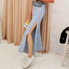 Mid-rise Slit Wide-leg Washed Jeans