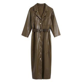 Faux Leather Maxi Shirtdress