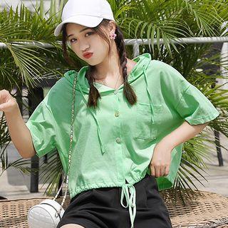 Elbow-sleeve Button Hoodie