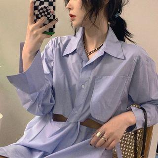 Long-sleeve Cutout Mini Shirtdress