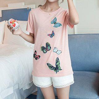 Butterfly Applique Short-sleeve T-shirt