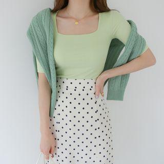 Square-neck Slim Silky T-shirt