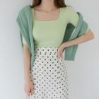 Square-neck Slim Silky T-shirt