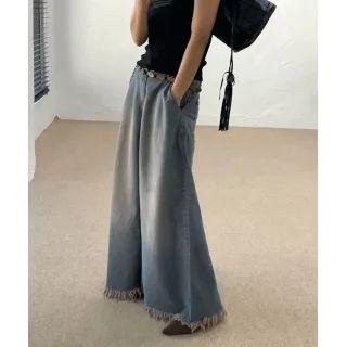 Fringed Maxi Denim Skirt Blue - One Size