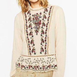 Long-sleeve Embroidered Paneled Top