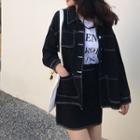 Button Denim Jacket / Mini Fitted Skirt