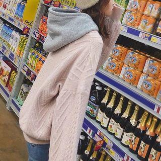 Mock Two-piece Cable Knit Hoodie