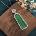 Rhinestone Faux Gemstone Pendant Alloy Necklace Cp318 - Green - One Size