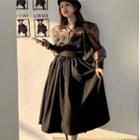 Floral Detail Cardigan / Long-sleeve Sheer Blouse / Midi A-line Skirt