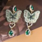 Butterfly Faux Crystal Dangle Earring 1 Pair - Silver Needle - Green - One Size