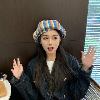 Color Panel Striped Beret Tangerine & Blue - One Size: 56-58cm
