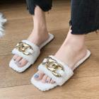 Chain Detail Fluffy Slide Sandals