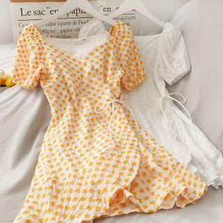 Off-shoulder Embroidered Wrapped Mini Dress