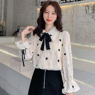 Peter Pan Collar Dotted Blouse / Faux-pearl Detail Blouse / Ruffle Blouse