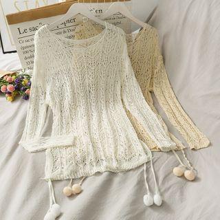 Pompom-accent Open-knit Top