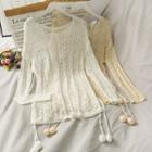 Pompom-accent Open-knit Top