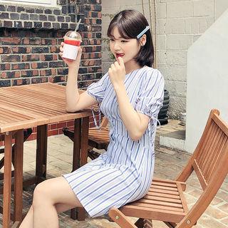 Buttoned Striped Mini Dress