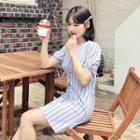 Buttoned Striped Mini Dress