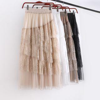 Midi A-line Layered Lace Skirt