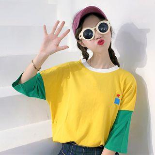 Elbow-sleeve Colour Block T-shirt