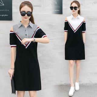 Cutout Shoulder Mock Two-piece Short-sleeve Dress