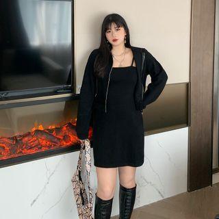 Set: Cropped Zip-u Hoodie + Spaghetti Strap Mini A-line Dress