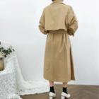 Flap-front Slit-side Trench Coat With Belt