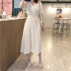 Puff-sleeve Pleated-hem Dress