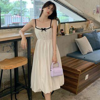 Spaghetti Strap / Short-sleeve Midi A-line Dress