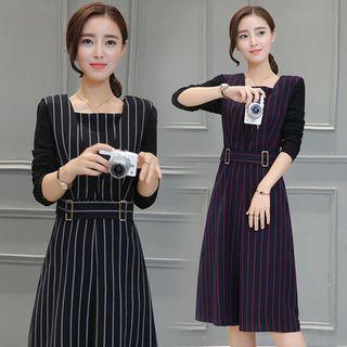 Pinstripe Long-sleeve A-line Dress