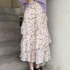 Floral Print Layered Maxi A-line Chiffon Skirt