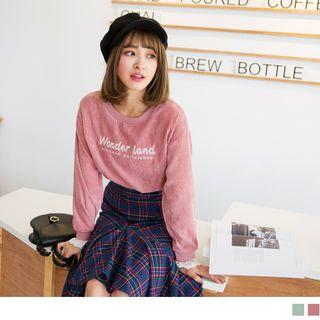 Letter Embroidered Corduroy Top