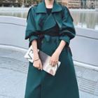 Elbow-sleeve Color-block Tie-waist Coat