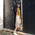 V-neck Cardigan / Midi A-line Skirt