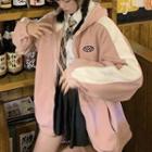 Two-tone Zip-up Hoodie Light Pink - One Size