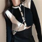 Color Block Long-sleeve Cropped Cardigan Black - One Size