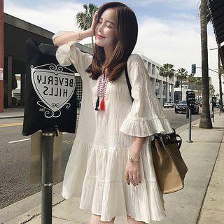 Bell-sleeve Chiffon Dress With Tassel