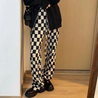High Waist Checkerboard Straight Leg Pants