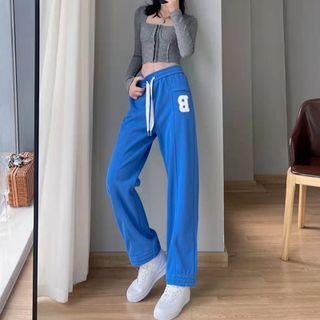 Drawstring Lettering Straight Leg Pants