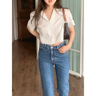 Notched-lapel Cropped Shirt