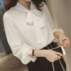 Long-sleeve Frill Trim Ribbon Chiffon Shirt