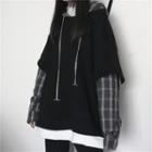 Couple Matching Plaid Panel Mock Two Piece Hoodie