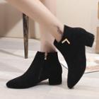 Suede Side-zip Low Heel Pointed Ankle Boots