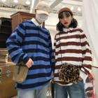 Couple Matching Striped Polo Neck Pullover
